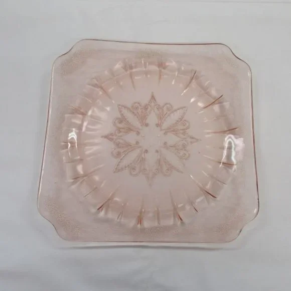Jeannette Depression Glass Pink ADAM 7 1/2 Inch Square Salad or Lunch Plate - Picture 2 of 4